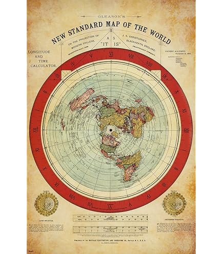 Stampa Artistica Con Mappa Antica Della Terra Piatta Di Orlando Ferguson - Quadro Con Cornice 30x41 Cm, Nero/bianco/rovere