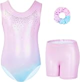 Gogokids Girls Three-Piece Gymnastics Set Leotard Shorts Hairband Sparkling