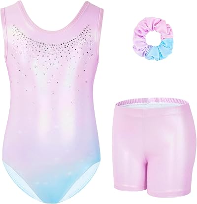 Gogokids Girls Three-Piece Gymnastics Set Leotard Shorts Hairband Sparkling