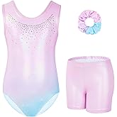 Gogokids Gymnastics Leotards for Girls Sparkly Rhinestone Dance Unitards Biketards with Shorts Activewear