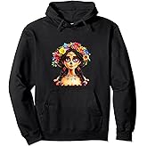 Cute De Los Muertos festival Sugar Skull orange blue flowers Pullover Hoodie