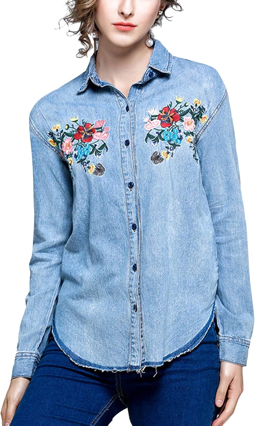 embroidered denim blouse
