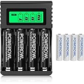 POWEROWL 4 Bay LCD Battery Charger, AA AAA Smart Battery Charger(USB Fast Charging, Independent Slot) with 4 AA 2800mAh & 4 A