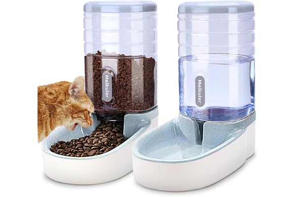 Meikuler Pets Auto Feeder 3.8L,Food Feeder and Water Dispenser Set for Small & Big Dogs Cats and Pets Animals (Grey)