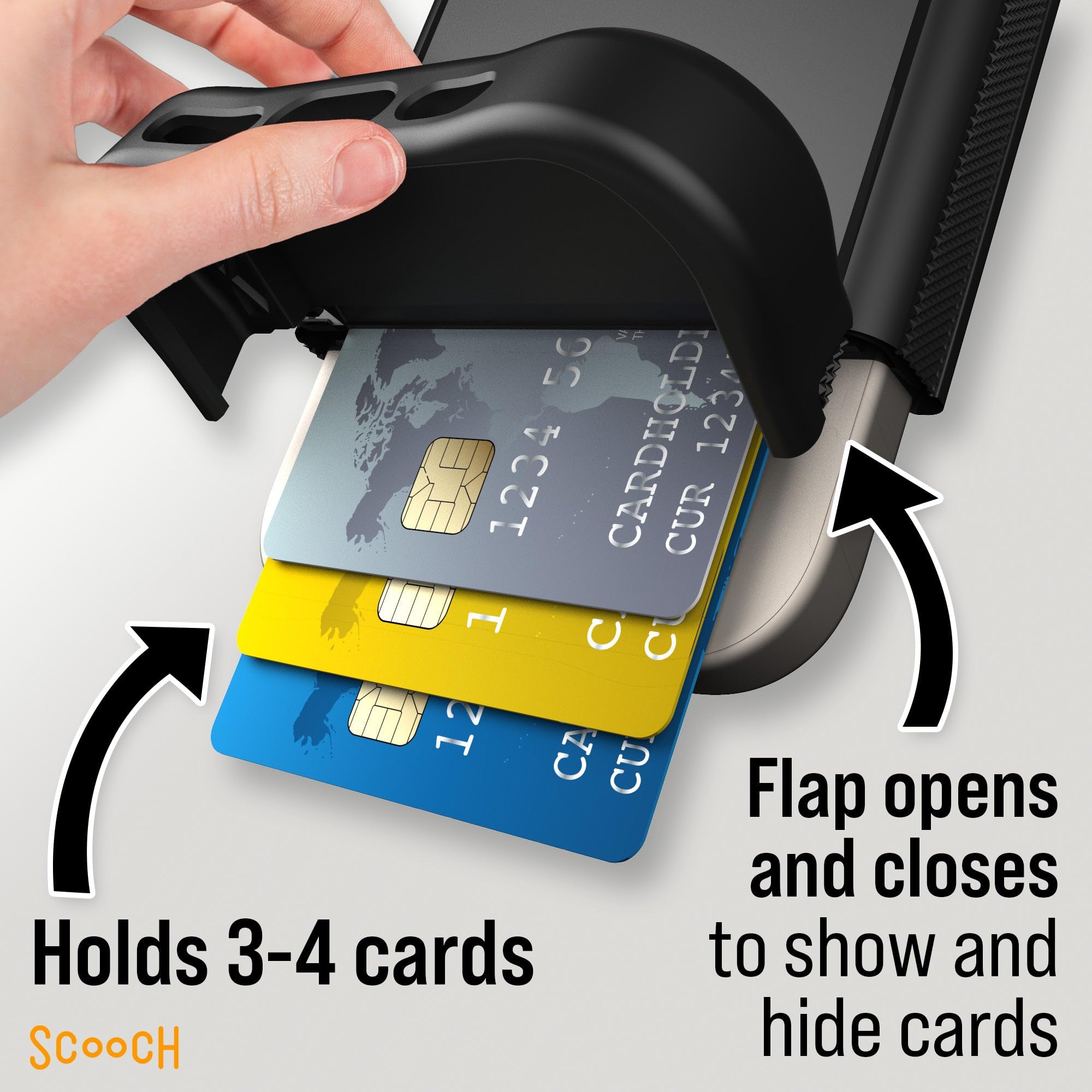 Scooch for iPhone 16 Pro Case with Card Holder, Wingmate Wallet Case with Hidden Card Slot and RFID Protection for up to 4 Cards, 10-Foot Drop Protection, Black
