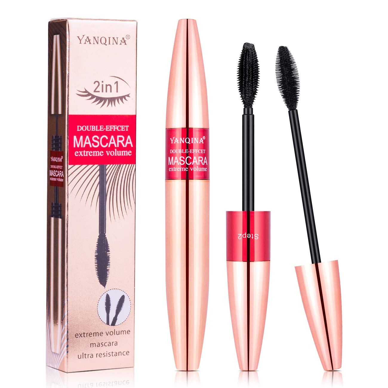 4D Silk Fiber Lash Mascara, 2 in 1 Waterproof Mascara for Natural and Voluminous Look，Luxuriously Longer Thicker Mascara, Voluminous Eyelashes Mascara and Long Lasting Charming Eye Makeup
