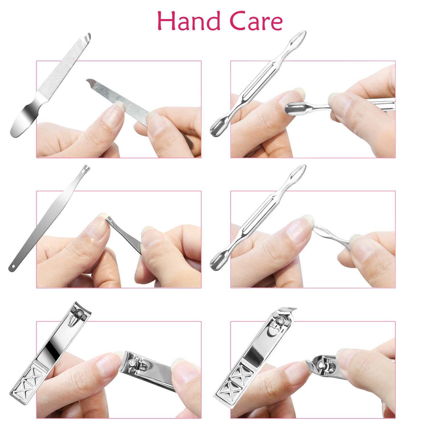 Teamkio 18pcs Manicure Set Pedicure Nail Clippers Set Travel Hygiene Kit Stainless Steel Professional Cutter Care Set Scissor Tweezer Knife Ear Pick Tools Grooming Kits with Leather Case (18pcs, Pink) : Beauty