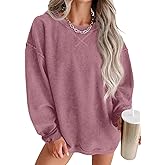 ONLYSTORY Womens Sweatshirts Casual Cored Corduroy Pullover Tops Oversized Long Sleeve Crewneck Shirts