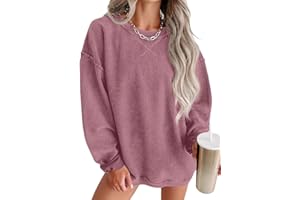 IWOLLENCE Womens Sweatshirts Casual Cored Corduroy Pullover Tops Oversized Long Sleeve Crewneck Shirts