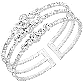 Yiqeenho Women Rhinestone Bracelet Multilayer Crystal Cuff Bracelet Silver Braidal Bracelets