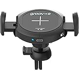 groov eWireless Auto Grip Car Mount - Phone Holder with 10W Wireless Charging for Qi Enabled Devices, 360 Degree Rotation, & Infrared Auto Gripping - Window & Air Vent Mounting - Type-C USB Operated