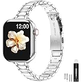 MioHHR Thin Metal Bands Compatible with Apple Watch Band Ultra3/2/1 Series 11 10 9 8 7 6 5 4 3 2 1 SE3/2/1,Slim Narrow Stainless Steel Strap for Women iWatch 49mm 46mm 45mm 44mm 42mm 41mm 40mm 38mm