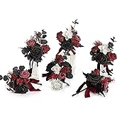 Ling's moment Burgundy Black Wedding Flowers Mini Bridesmaid Bouquets Set of 6 Pre-Made Small Floral Maroon Gothic Wedding Rose Goth Centerpieces Halloween