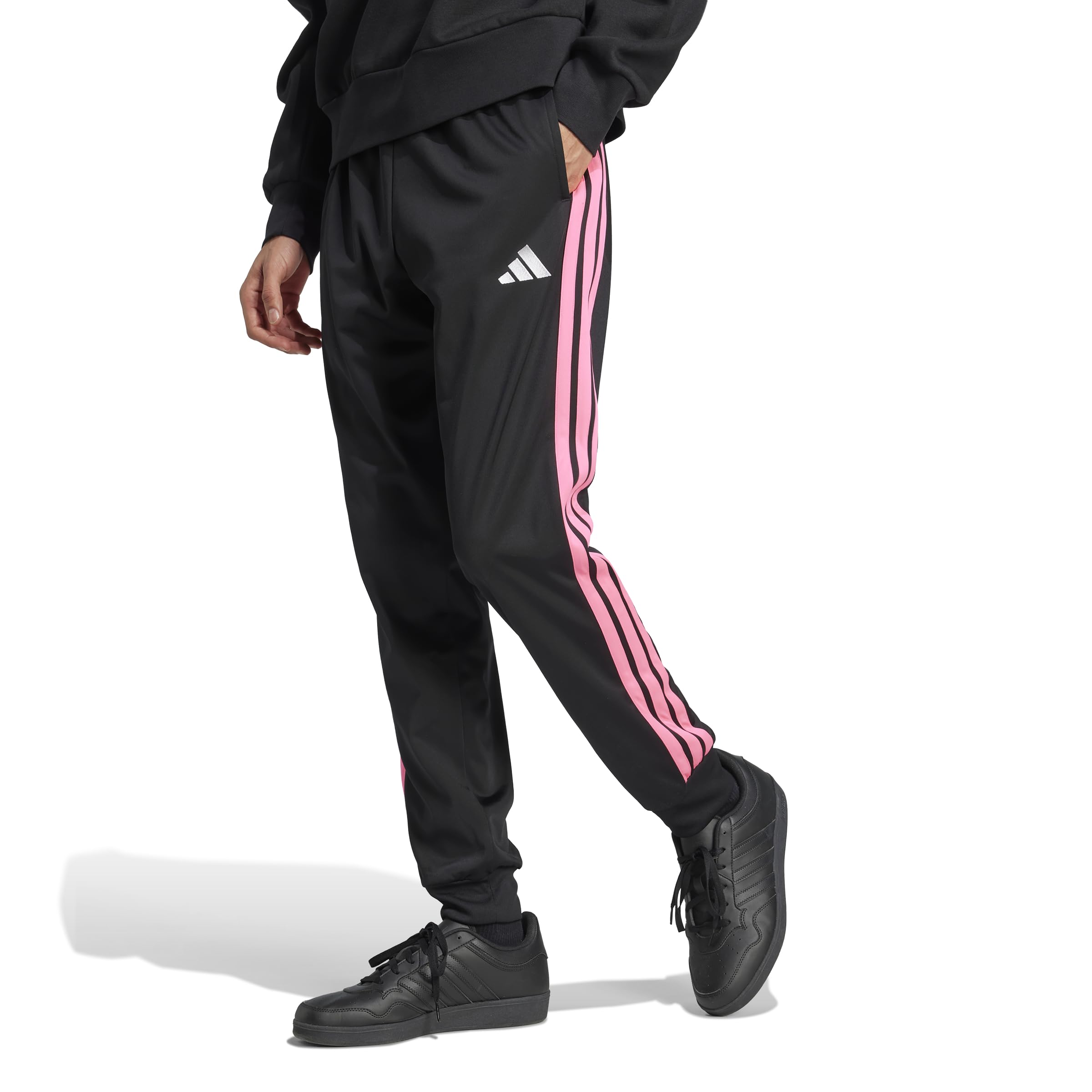 Adidas Men's 3-Stripes Tricot Tapered Track Top, Black/Lucid Pink, X-Large/Tall Image
