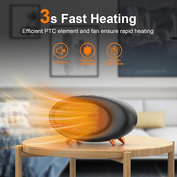 PRSOOY ELECTRIC DESK HEATER,600W ENERGY EFFICIENT SMALL DESK HEATER FOR INDOOR USE,PTC FAST HEATING CERAMIC HEATER FOR ROOM HOME OFFICE USE(DARK GREY)