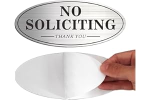 MONGFUN House Door No Soliciting Sign Metal, 2 Pack Silver Color 7.0 x 3.0 inches, Self-Adhesive Modern Design Aluminum Signs for Office Home Business Company, Waterproof and Weather Resistant