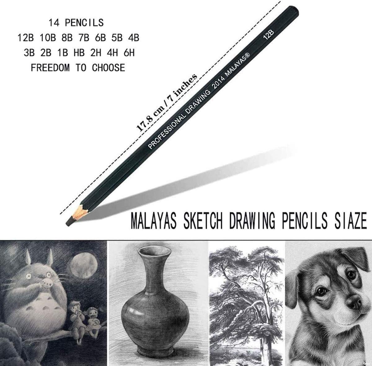 Malayas Drawing Sketch Pencil Set 14pcs Sketching Pencils 12B 10B 8B 7B 6B 5B 4B 3B 2B B HB 2H 4H 6H Graphite Pencils for Kid Adults Artists Student Beginners Professional - Image 4