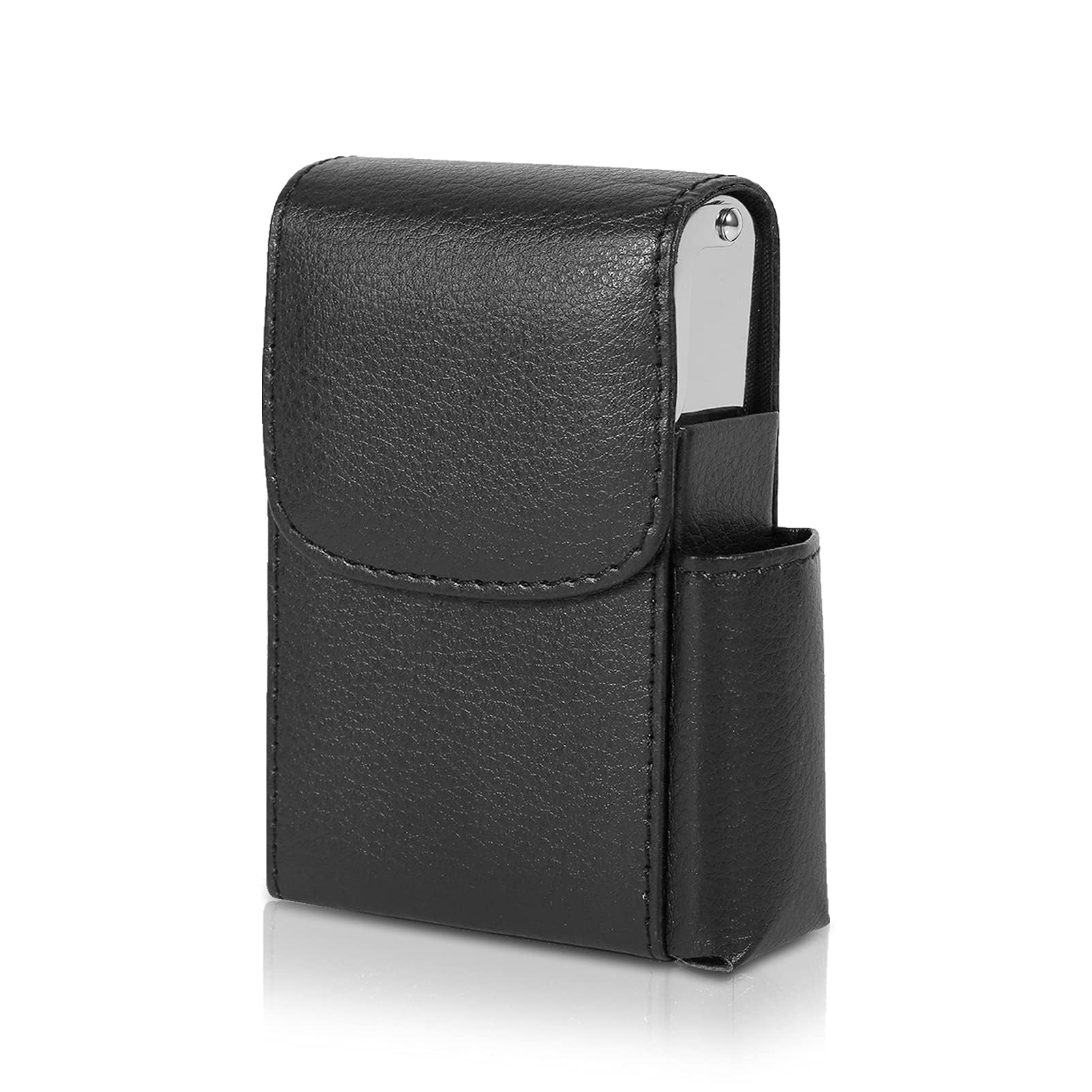 PU Leather Cigarette Box with Lighter Holder, 110 X 80 X 30mm Portable Leather Storage Box Anti Scratch Protective Storage Anti-Pressure Case Wallet Tobacco Pouch for Men and Women Unisex(Black)