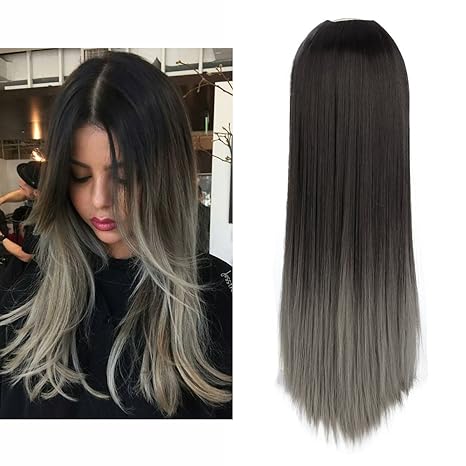 Straight Style Brownish Black To Gray Sarla Wig 28 Long