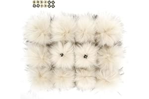 Furling Pompoms 12pcs Fluffy Faux Raccoon Fur Pompoms with Press Button for Knitted Hats Scarves Accessories 5.5 Inches (Beige)