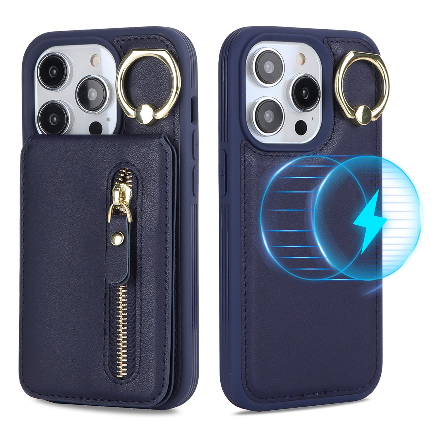 Photo 1 of ?????? Detachable Magnetic Case for iPhone 14 Pro, 2-in-1 System with Zipper Card Wallet & Built-in Phone Grip - Magsafe Compatible PU Leather Cover - Blue