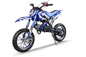 BLAZEGO 49CC Kids Gas Dirt Bike, 2-Stroke Gas Powered Motorcycle, Dual Disc Brakes, Front & Rear Shock, 10" Off-Road Tires, 28 MPH Top Speed, 132 LBS Max Load, Mini Dirtbike for Kids 8-14, Blue