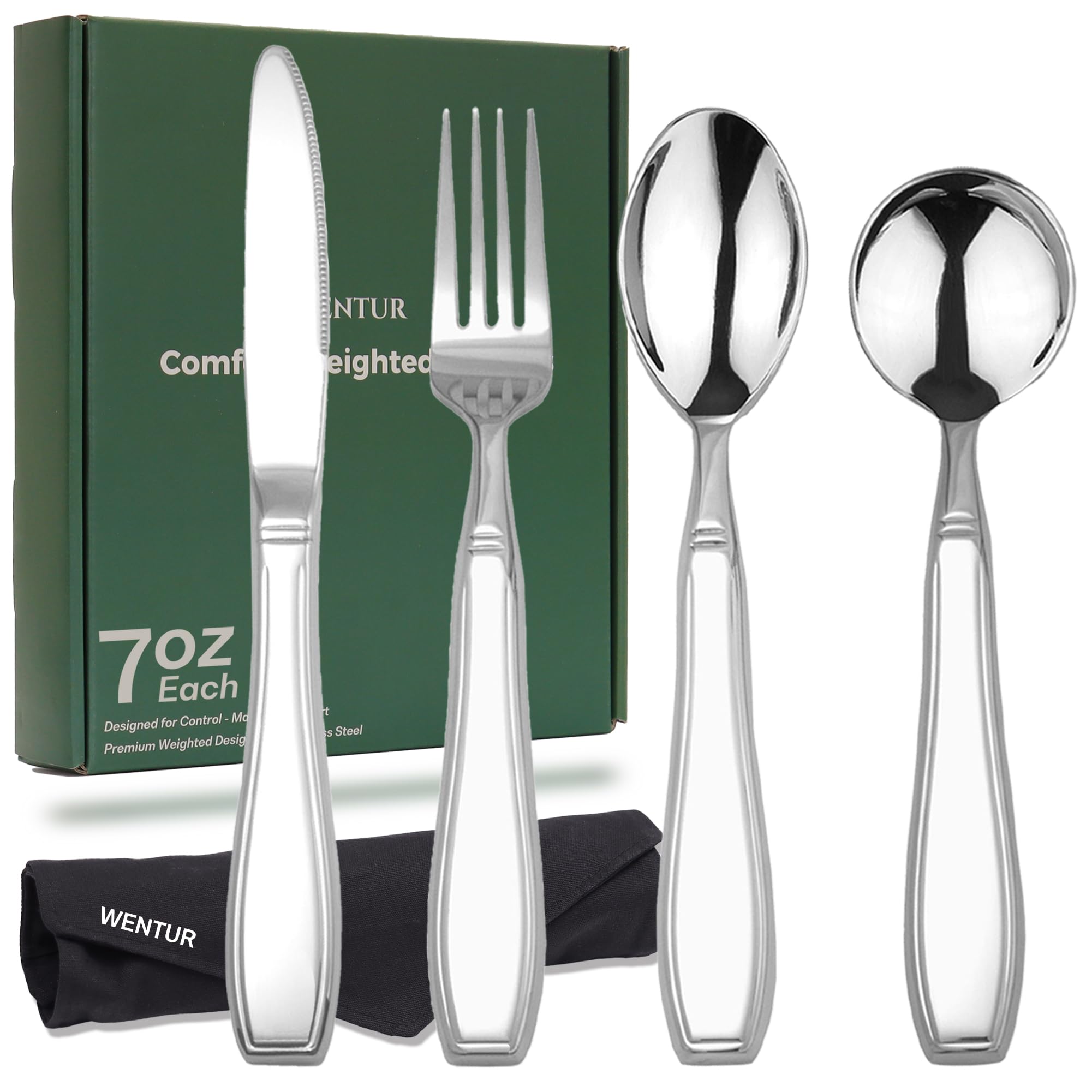 Photo 1 of Weighted Utensils for Hand Tremors and Parkinsons, Arthritis, Weak Hand Grip - Weighted Silverware for Hand Tremors - Adaptive Utensils for Elderly - Parkinsons Aids for Living Parkinsons Gadgets Gift
