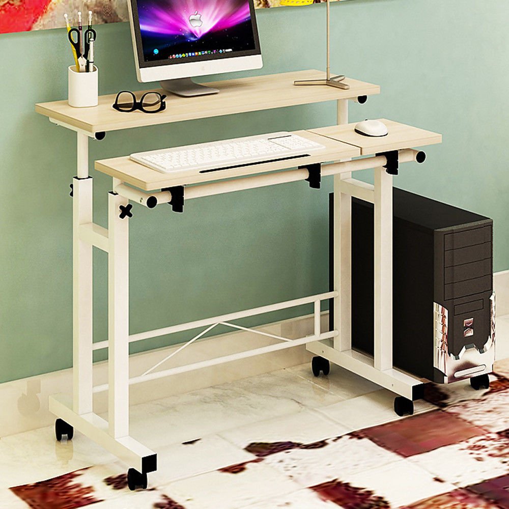 Tcatec Mobile Stand Up Computer Desk with Wheels Height Adjustable