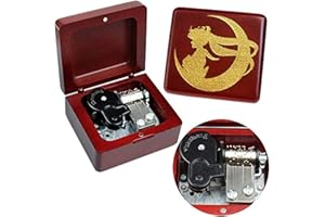 Sinzyo Sailor Moon Music Box Vintage Wood Carved Wind Up Musical Box Gift For Christmas,Birthday,Valentine's Day(Wine Red Box)