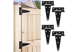 DREAMXIANG 6 Inch T-Strap Gate Hinges, Heavy Duty Shed Barn Door Hinges, Black Tee Hinges for Wooden Fence, Yard Gate, Wrought Hardware Iron Rustproof (4 Pack)