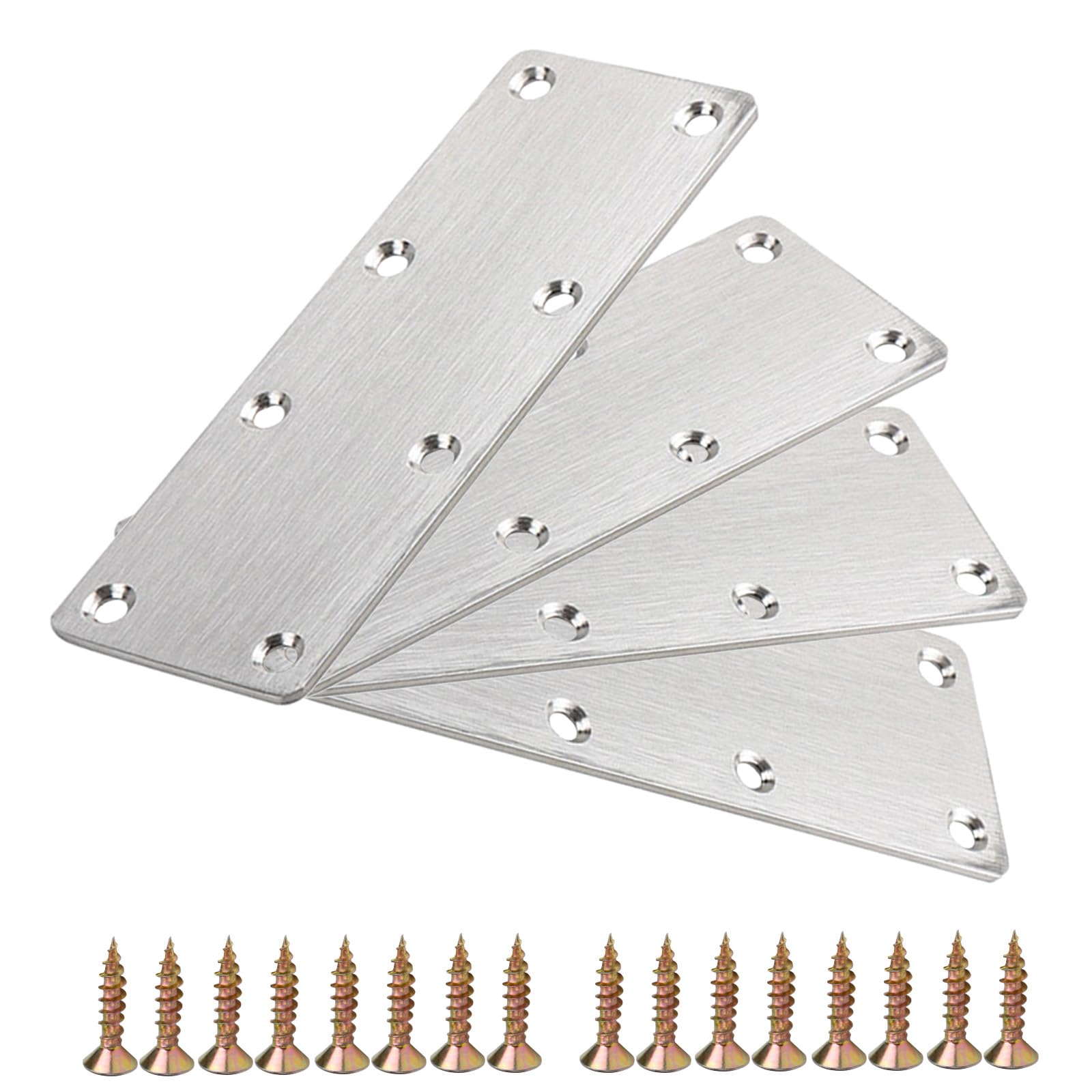 4 Pcs Flat Mending Plates with Screws, 140 x 50 x 2mm Stainless Steel Jointing Connector Brackets 8-Holes for Wood Metal Furniture Shelves