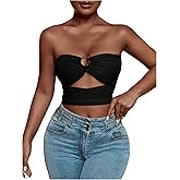 SweatyRocks Women's Y2k Cut Out Crop Tube Top Ribbed Knit Strapless Sexy Going Out Tops