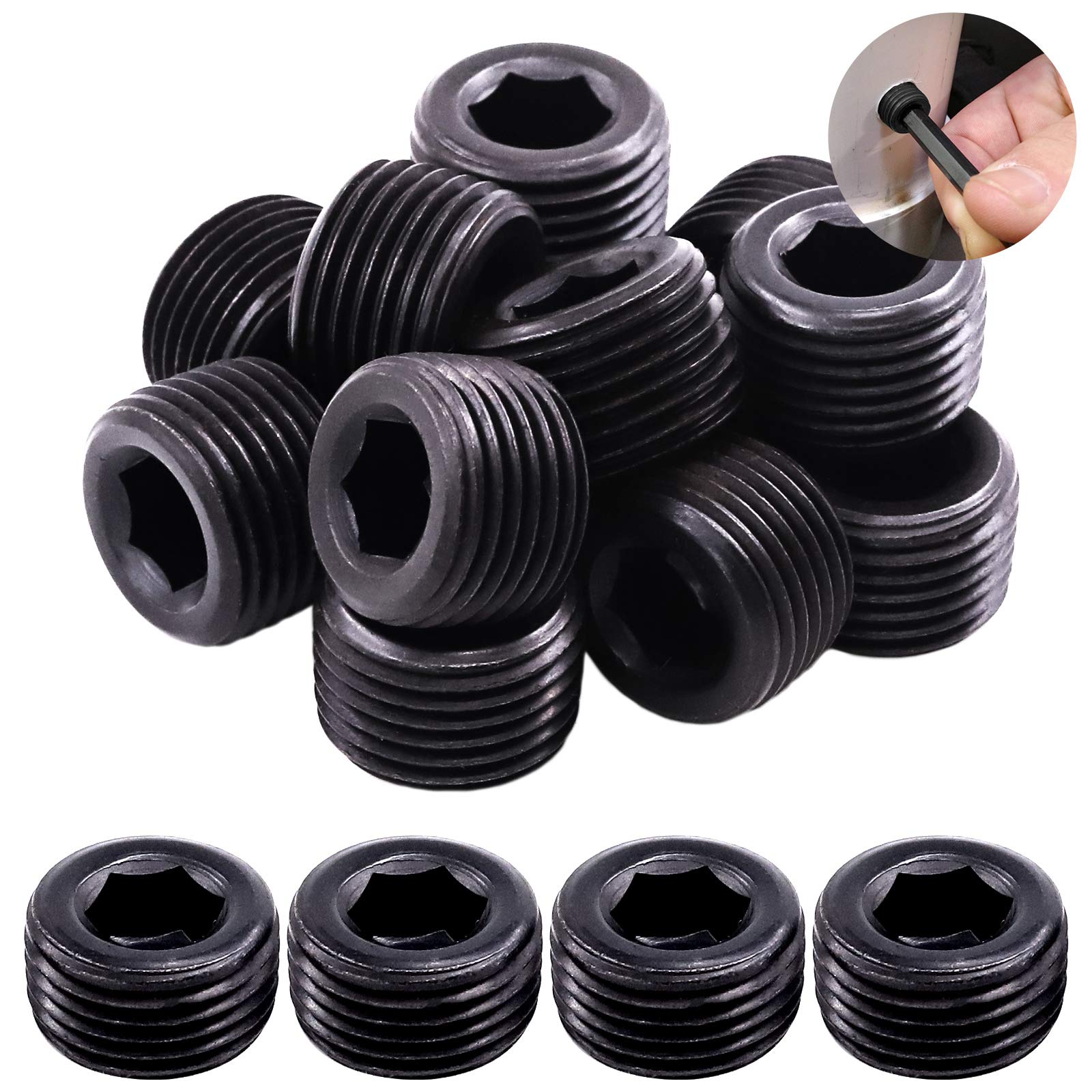 Mardatt 20pc 3/8" NPT Carbon Steel Pipe Plug Set - Male Thread, Allen Head — image 1