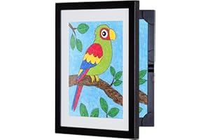 Dynamic Frames Li’l Davinci Art Cabinet, Stores up to 50 Pieces of 9x12 inch Art, Outer Wooden Frame Dimensions 11.75 x 14.75 inches, Kids Art Frame, Front Opening, Universal Hanging, Black