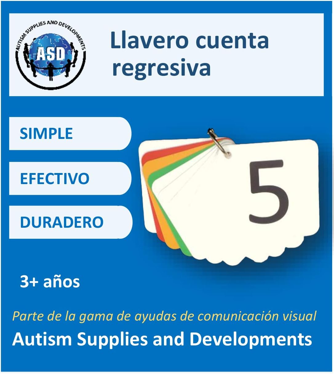 Plastic Visual Countdown Keyring (Spanish), Blue, 7cm square - Image 3