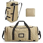 BAGSAMRT 60L Foldable Duffle Bag for Travel, Large Travel Duffel Bag for Men, 4 in 1 Travel Backpack, Carry on Weekender Bag, Light Brown