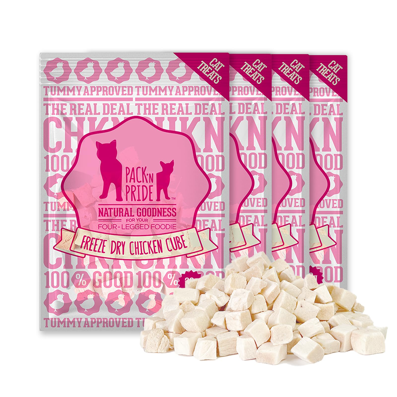 PACK’N PRIDE Freeze Dried Cat Treats, 4 Pack*30g=120g for Indoor Cats with Natural Chicken Breast Meat, Grain-Free, Low-fat Cat Snacks