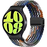 One Click No Gap Magnetic Bands Compatible with Samsung Galaxy Watch 4 5 6 7 Band 40mm 44mm/Galaxy Watch 4 6 Classic Band 42mm 46mm 43mm 47mm/Watch 5 Pro 45mm,Stretchy Braided Strap for Women Men