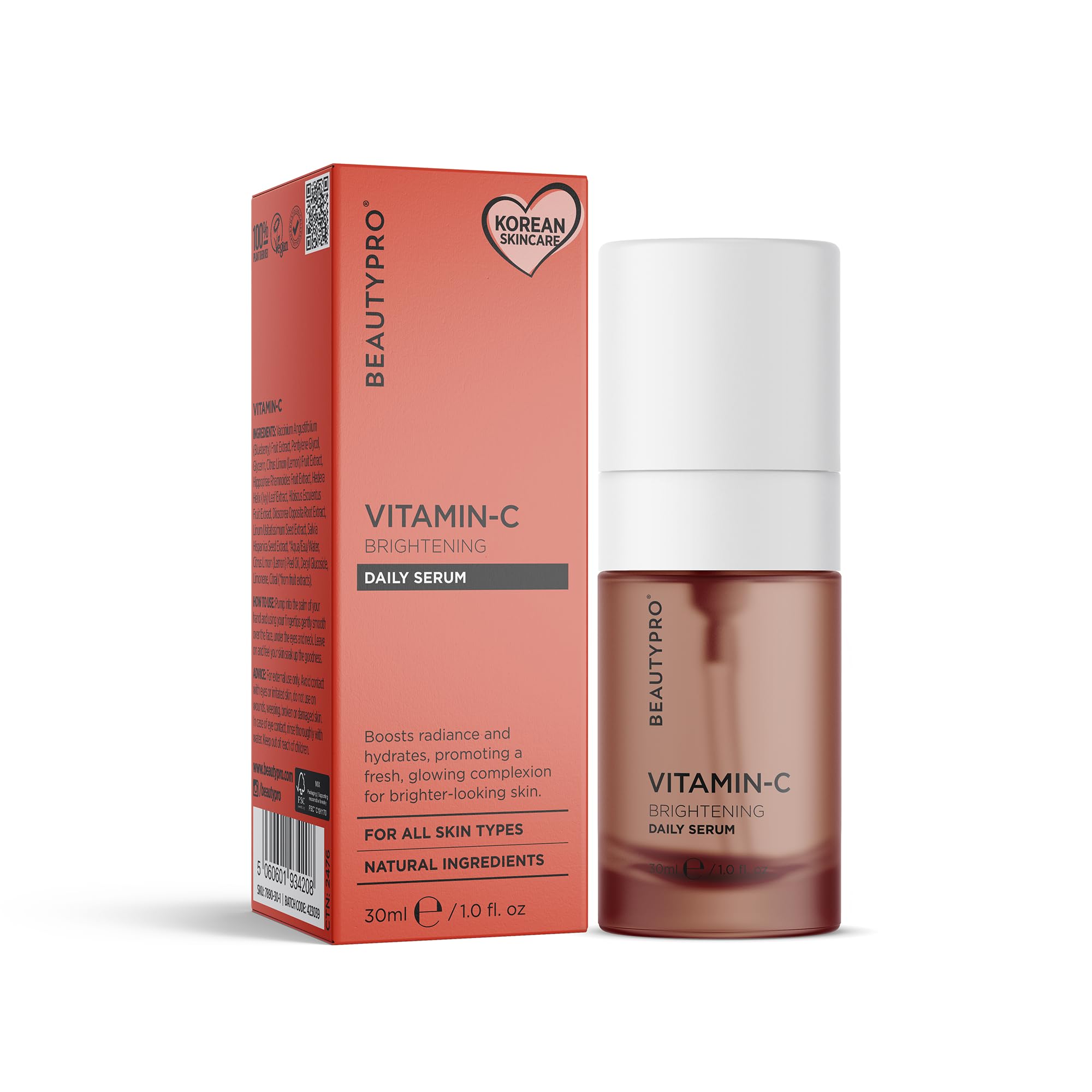 BEAUTYPRO VITAMIN C Face Serum Brightening Anti-Ageing Daily Skincare Firming Hydrating Energising 100% Plant Based Blueberry Yuzu Citrus Sea Buckthorn Natural Vegan Multi Award Winning Brand 30ml
