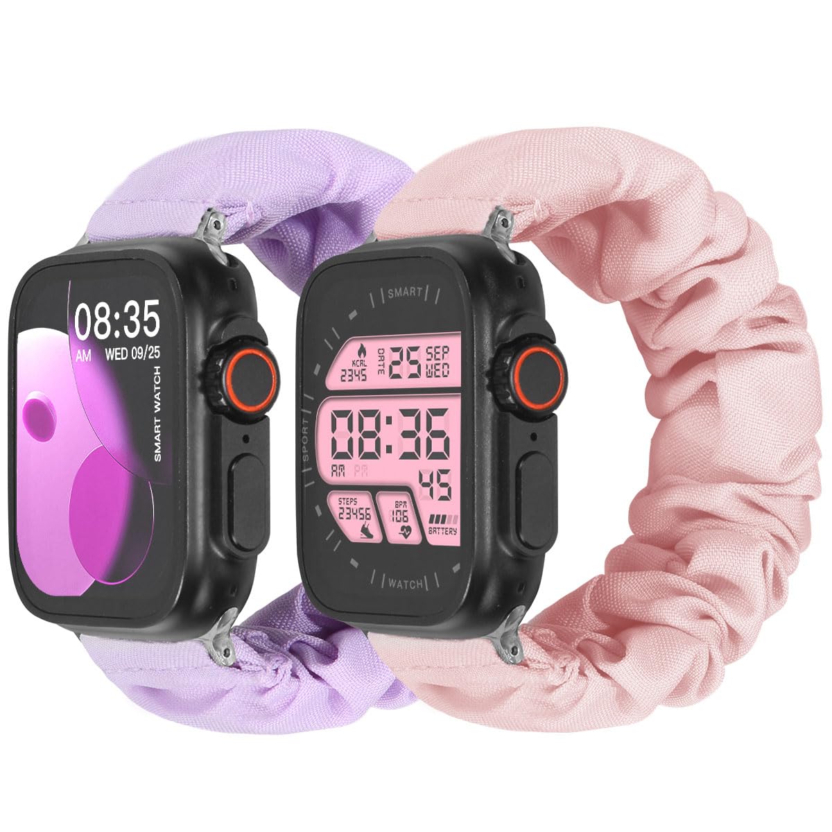 Meideli 2 pack Compatible with Apple Watch Scrunchie Strap 40/44mm 41/45mm 42/46mm for Girls Soft Printed Elastic Solo Loop Straps Compatible with iwatch Series 10/9/8/7/6/5/4/SE