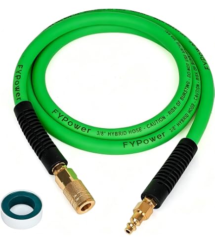 Hromee 3/8" X 6FT Hybrid Lead-In Air Hose | 300 PSI Working | 900 PSI Burst | 1/4" Brass Fittings | Quick Coupler & Plug | Yellow