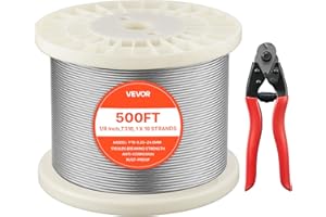 VEVOR 1/8 Inch Wire Rope, 500 ft Length, 316 Stainless Steel Wire Cable with Cutter, 1760 lbs Breaking Strength, 1 x 19 Stran
