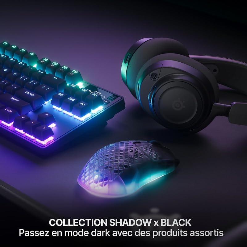 Aerox 3 Wireless Gen 2 - Souris 68 g, Polling Rate 4K (4000 Hz), Capteur Optique 26K DPI, Batterie 200h, Étanchéité IP54, Switchs 80 Millions de Clics, RGB, Patins 100% PTFE, Shadow