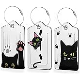 3 Pack Luggage Tags,Funny Black Cat Paw PU Leather Luggage Tags for Suitcase,Name ID Labels with Privacy Cover Suitcases and Metal Loop for Travel Bag Suitcase