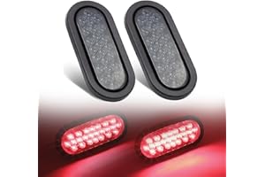 Ledvillage 2 Pcs 6 Inch Oval Smoked Lens Red Multi-Function Tail Lights Brake Stop with Rubber & Plug for Truck Trailer Tow Bus 12V DC Shockproof 24LED