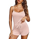 Ekouaer Pajama Sets for Women Lingerie Sleepwear Soft Pjs 2 Piece Cami Shorts Set U Neck Adjustable Strap Nightwear