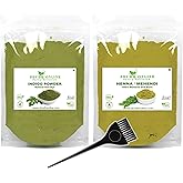 Indigo Powder Organic and Black Henna Powder for Hair Combo (7oz - 3.5oz each) - Natural Henna Indigo For Hair Dye - Black Ha