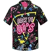 Zando 90s 80s Outfit for Men - Funny Retro Short Sleeve Button Down Hawaiian Shirt for Disco & Themed Party & Beach