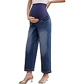 Yornobly Women's Maternity Jeans Straight Leg Cropped Relaxed Fit Over Belly Comfortable Denim Pants Pregnancy