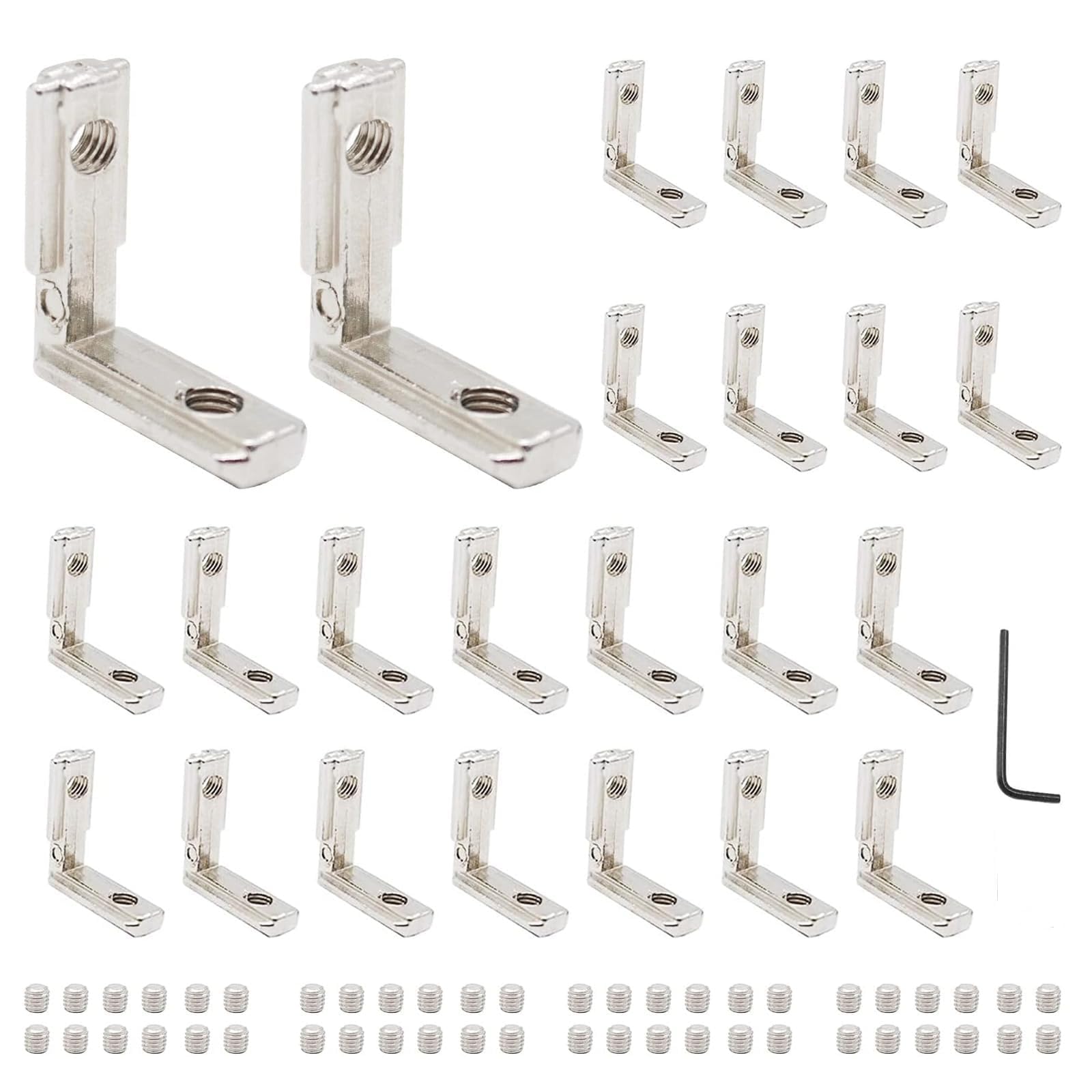 iMetrx Silver 26pcs 2020 Aluminum Extrusion Connector Corner Bracket Joining 2020 Hardware T-Slotted Accessories V-Slot with Screws for 2020 Aluminum Profile 3D Printer Frame Spare Parts